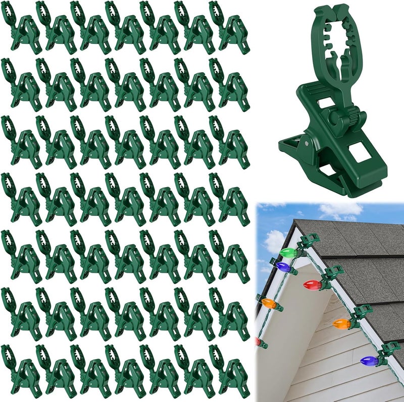 KJX Large C7 C9 Christmas Lights Spring Clips, 100 Pack Universal Gutter Roof Clips 180° Adjustable for Christmas Lights Outdoor, Quick Light Hooks Hangers for Holiday Shingle Fence Gates - Image 1